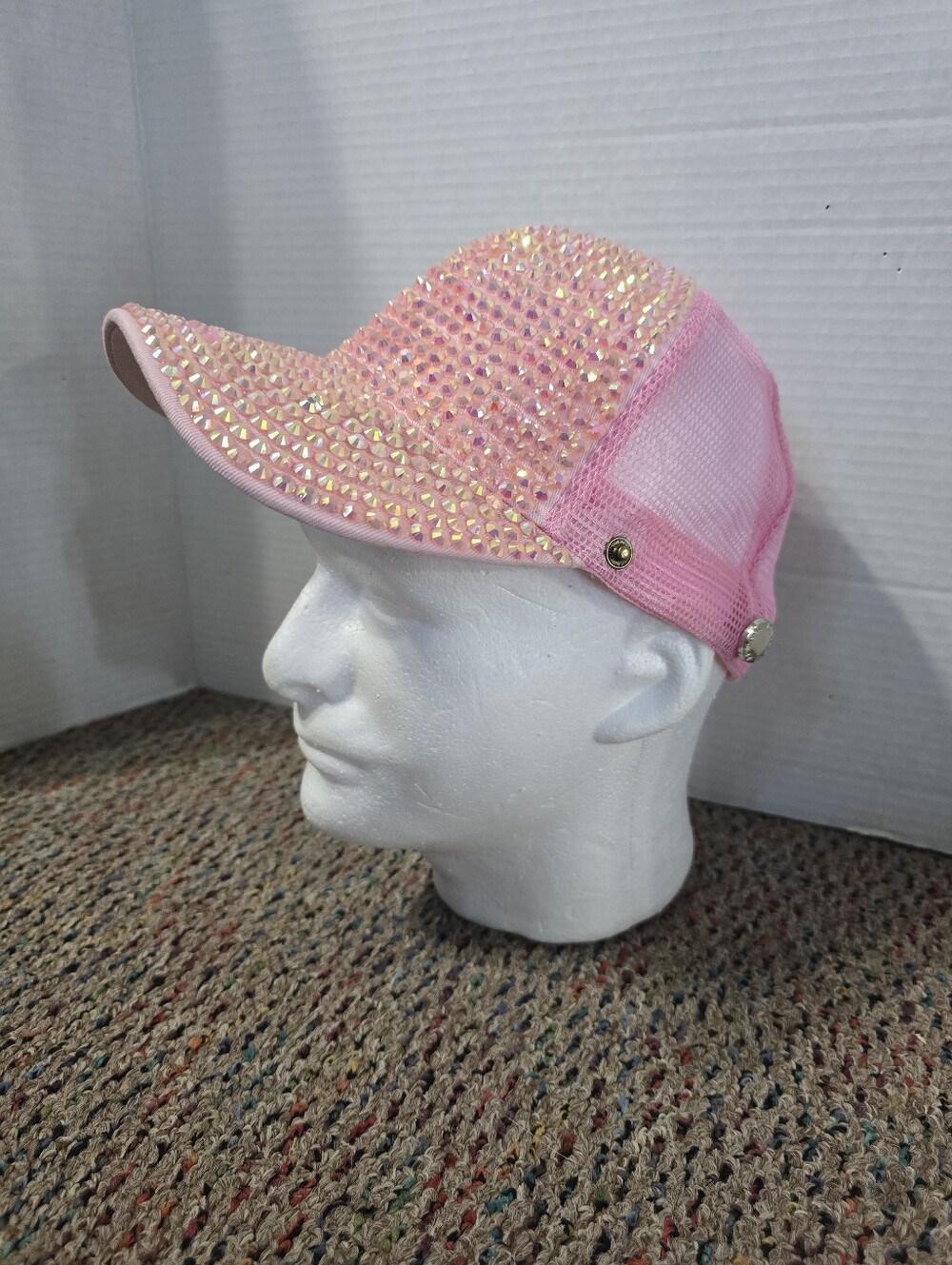 Pink Rhinestone Adorned Baseball Cap Velcro Strap Closure Armani Exchange Ribbon